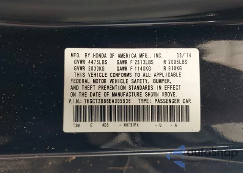 2014 Honda Accord Ex-L V-6 z USA, uszkodzony, nr VIN 1HGCT2B86EA005936